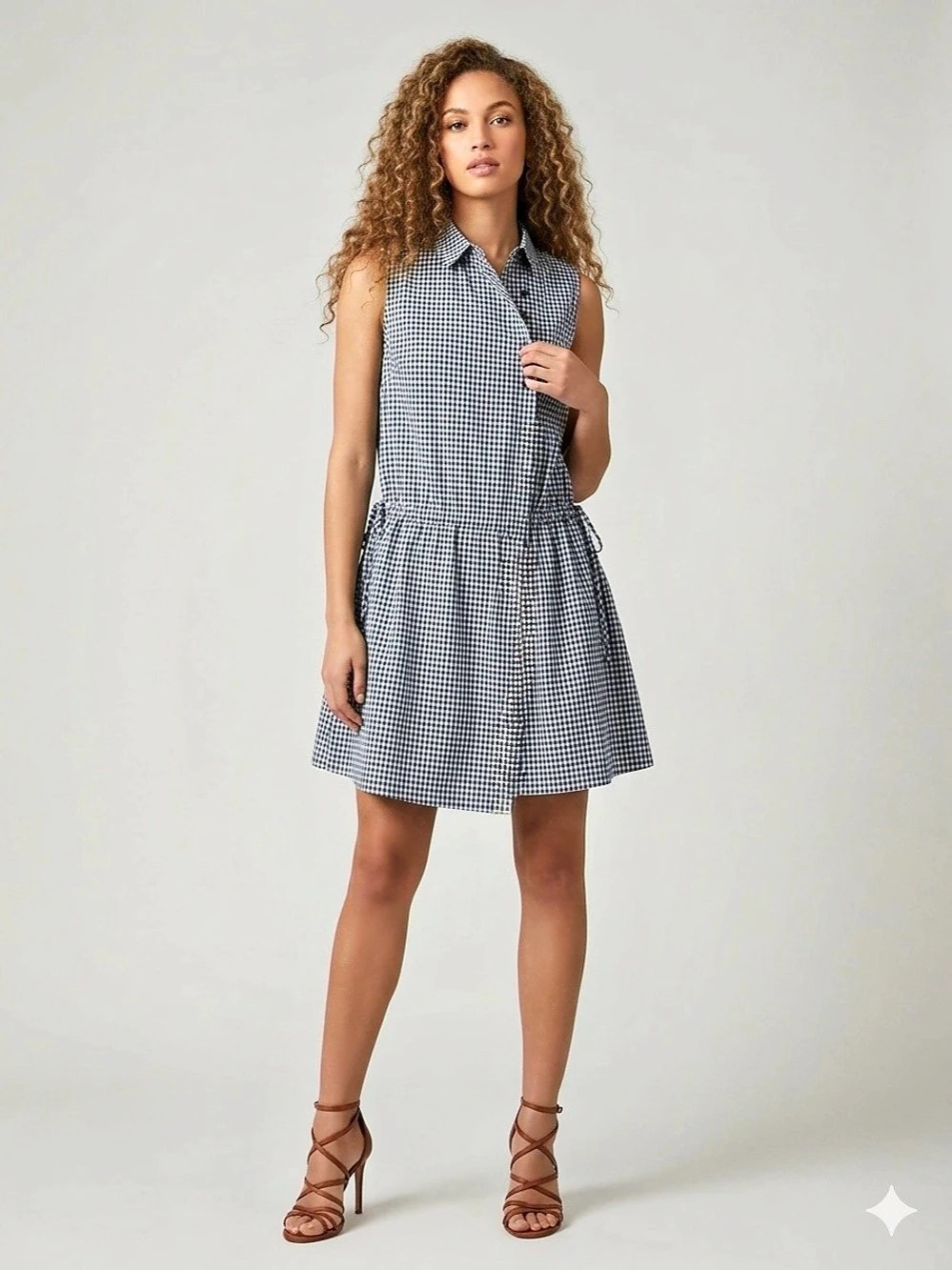 Gingham Mini Dress in Blue & White Small